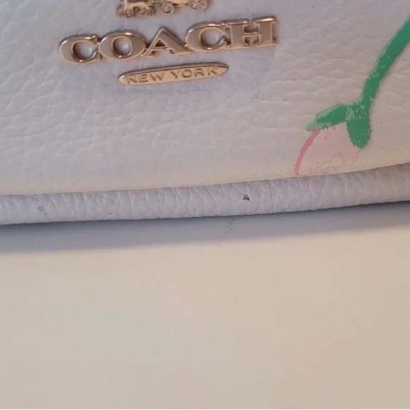 COACH FLORAL PEBBLED LEATHER SHOULDER BAG CROSSBODY WHITE PINK SPRING Y2K - Picture 5 of 14